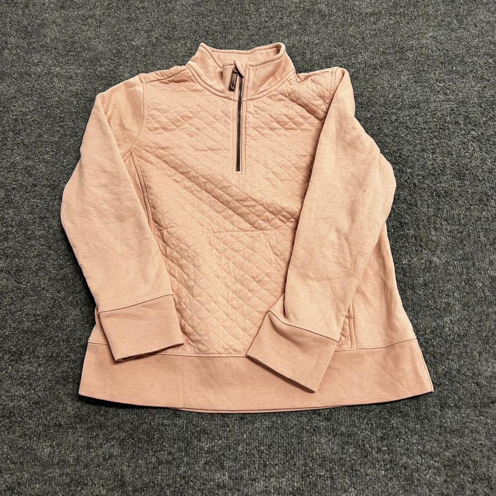 L.L. Bean Pullover Womens M Pet Pink Quilted 1/4 Zip Cotton Blend Sweatshirt